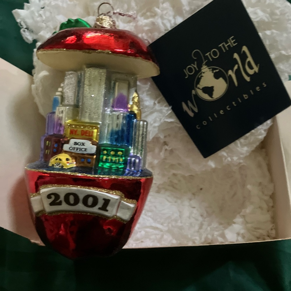 Joy To The World Red and Silver Cityscape Ornament